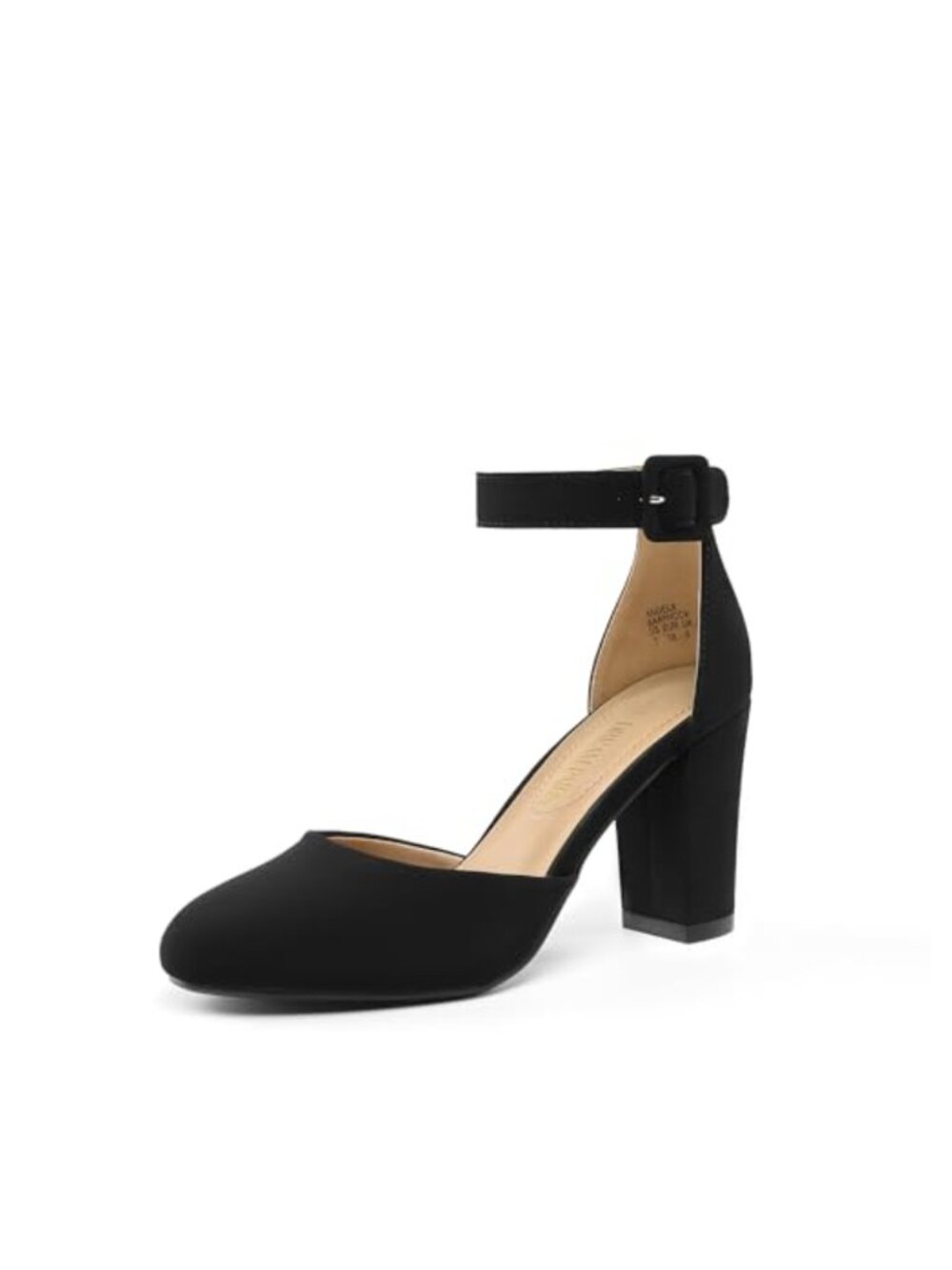 Women's Closed Toe High Block Heel Pumps Round Toe Ankle Strap